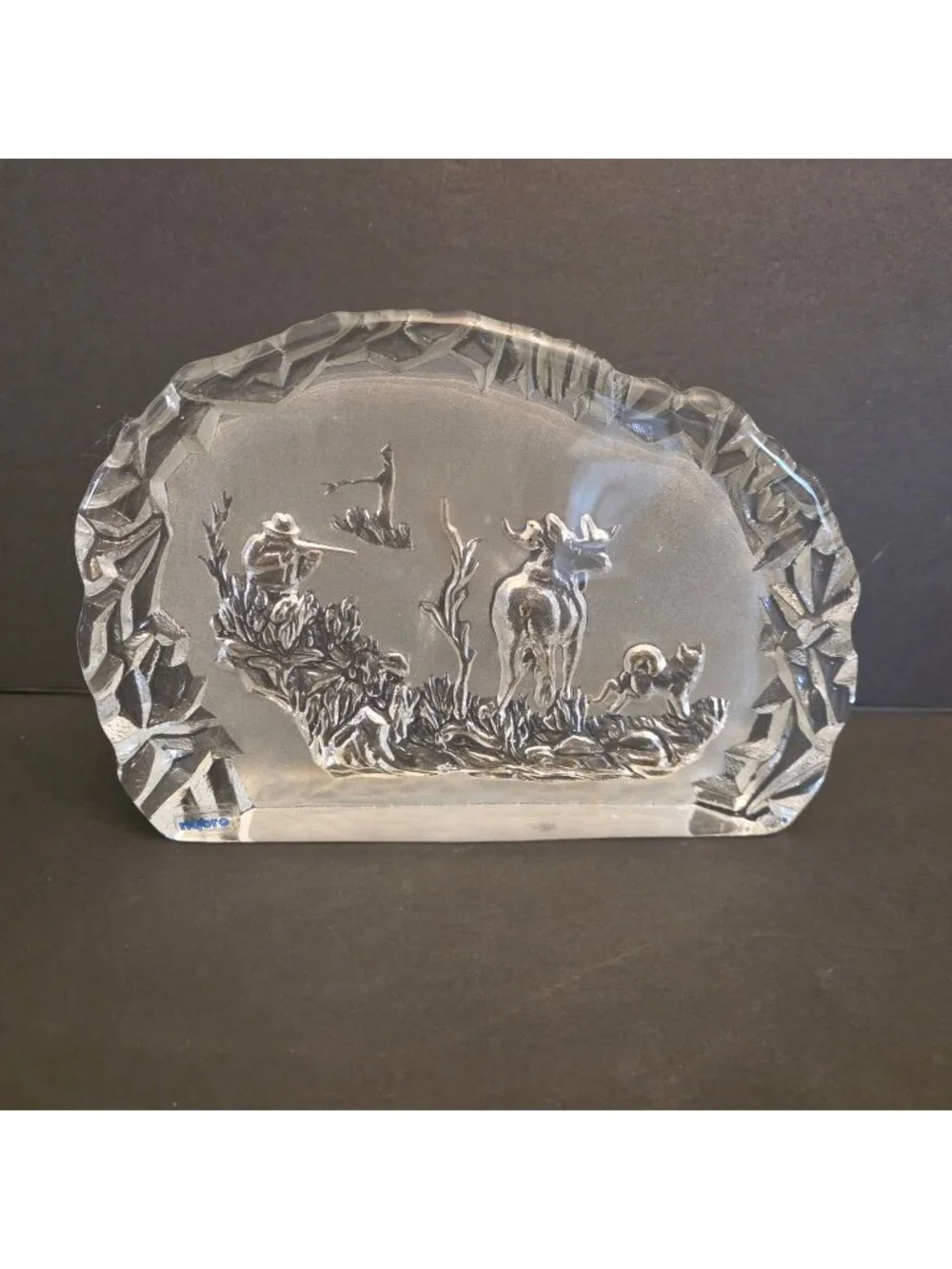 Nybro Sweden Crystal Wildlife Scene With Hunter Moose & Dog 6
